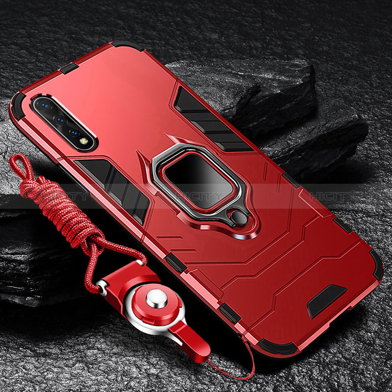 Custodia Silicone e Plastica Opaca Cover con Magnetico Anello Supporto R01 per Vivo Y7s Rosso