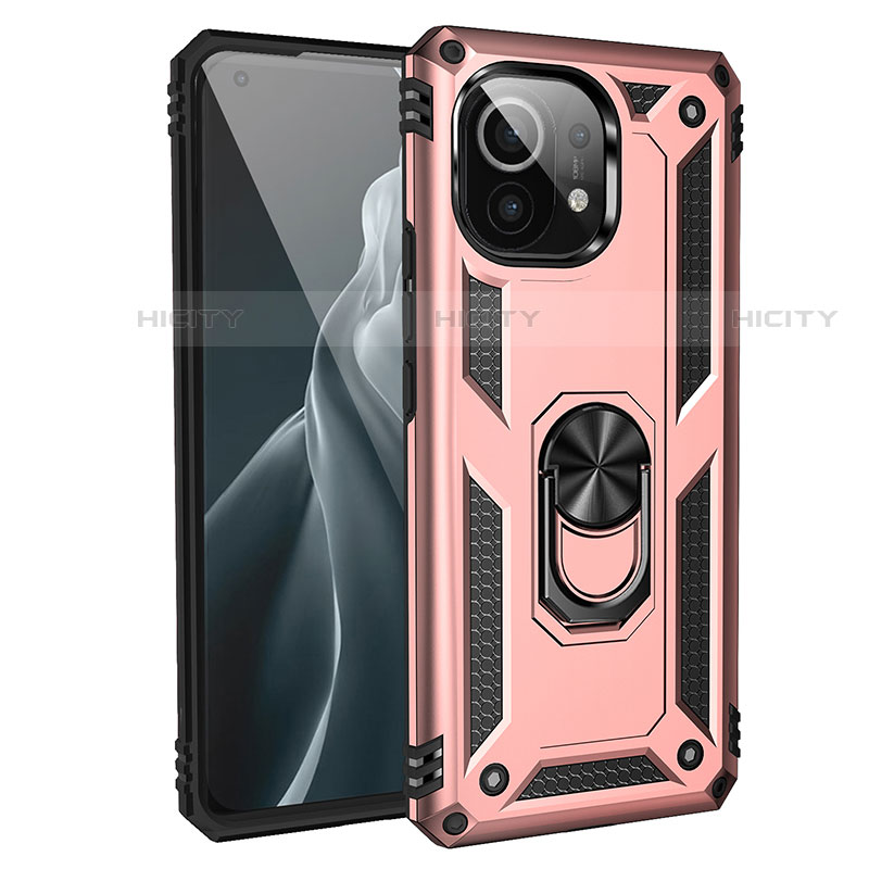 Custodia Silicone e Plastica Opaca Cover con Magnetico Anello Supporto R01 per Xiaomi Mi 11 5G Oro Rosa