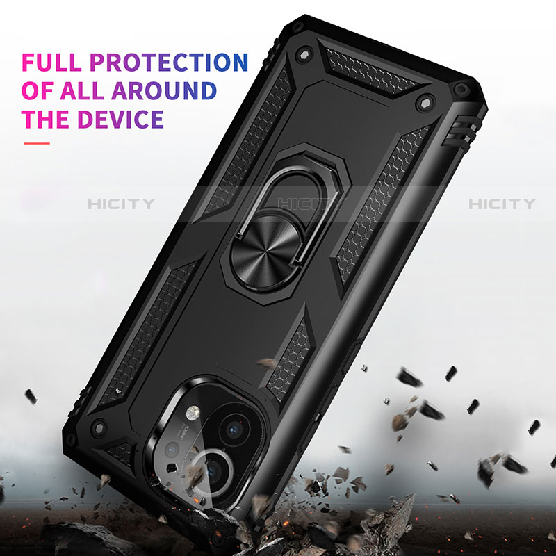 Custodia Silicone e Plastica Opaca Cover con Magnetico Anello Supporto R01 per Xiaomi Mi 11 Lite 4G