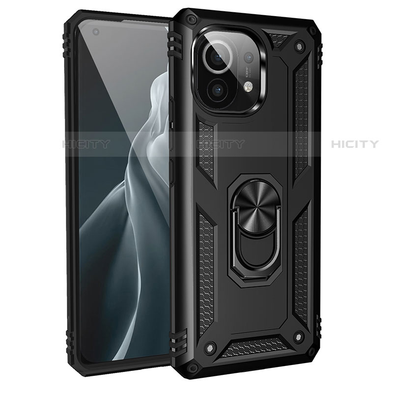 Custodia Silicone e Plastica Opaca Cover con Magnetico Anello Supporto R01 per Xiaomi Mi 11 Lite 5G Nero