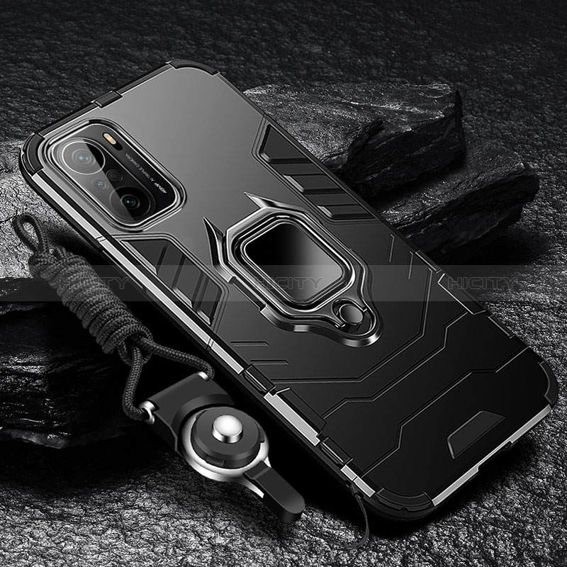 Custodia Silicone e Plastica Opaca Cover con Magnetico Anello Supporto R01 per Xiaomi Mi 11X 5G Nero