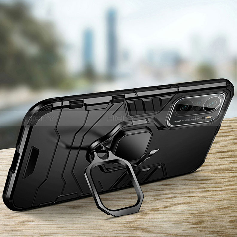 Custodia Silicone e Plastica Opaca Cover con Magnetico Anello Supporto R01 per Xiaomi Poco F3 5G