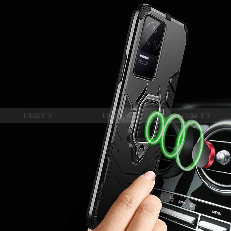 Custodia Silicone e Plastica Opaca Cover con Magnetico Anello Supporto R01 per Xiaomi Poco F4 5G