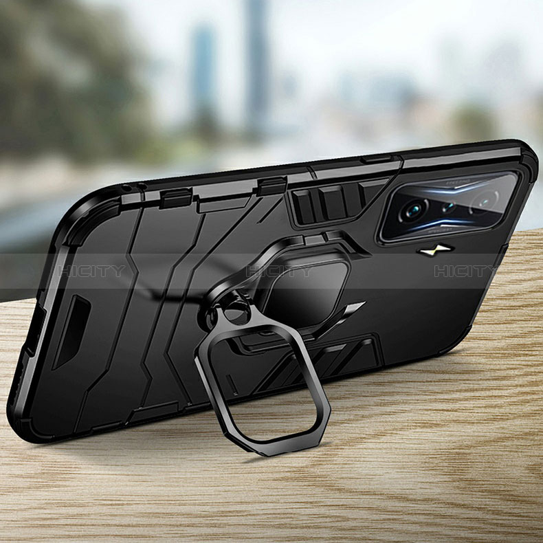 Custodia Silicone e Plastica Opaca Cover con Magnetico Anello Supporto R01 per Xiaomi Poco F4 GT 5G