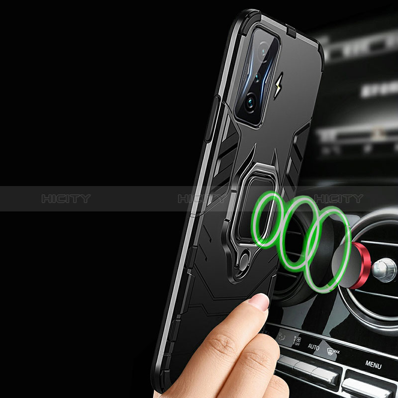 Custodia Silicone e Plastica Opaca Cover con Magnetico Anello Supporto R01 per Xiaomi Poco F4 GT 5G