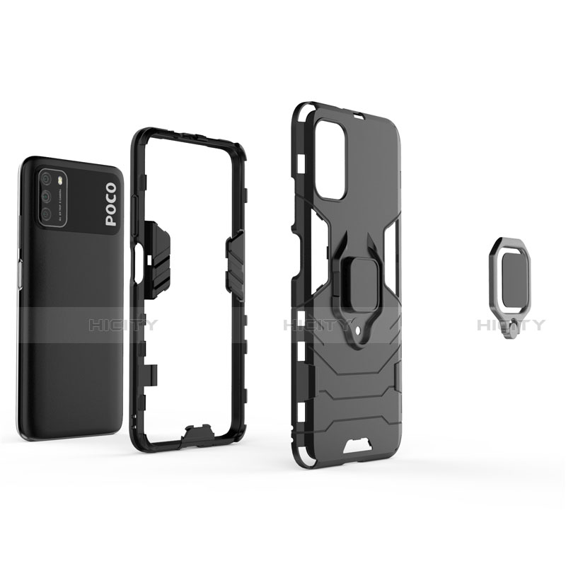 Custodia Silicone e Plastica Opaca Cover con Magnetico Anello Supporto R01 per Xiaomi Poco M3