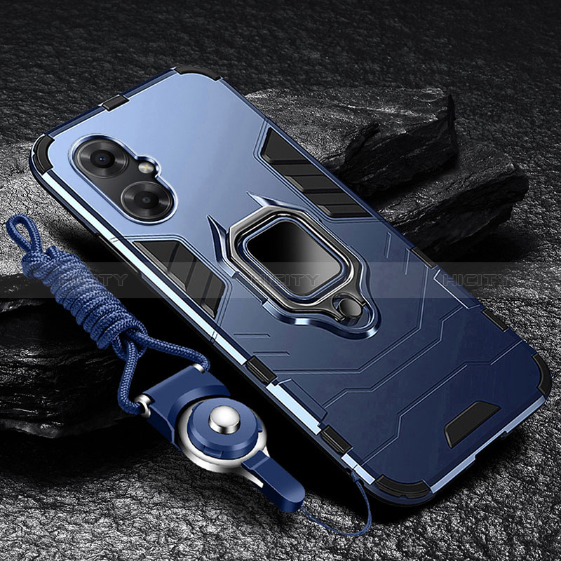 Custodia Silicone e Plastica Opaca Cover con Magnetico Anello Supporto R01 per Xiaomi Poco M4 5G Blu