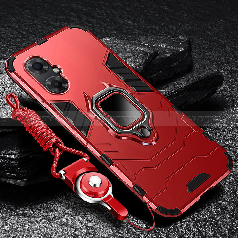 Custodia Silicone e Plastica Opaca Cover con Magnetico Anello Supporto R01 per Xiaomi Poco M4 5G Rosso