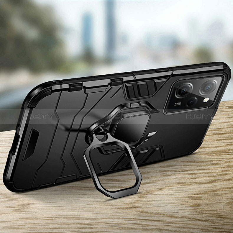 Custodia Silicone e Plastica Opaca Cover con Magnetico Anello Supporto R01 per Xiaomi Poco X5 Pro 5G