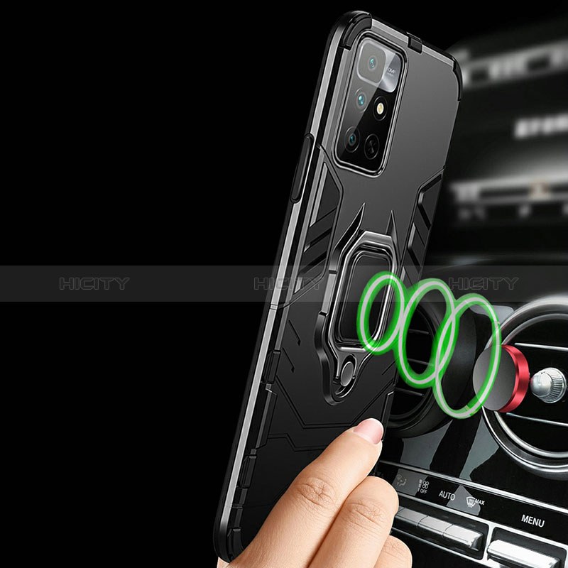 Custodia Silicone e Plastica Opaca Cover con Magnetico Anello Supporto R01 per Xiaomi Redmi 10 (2022)