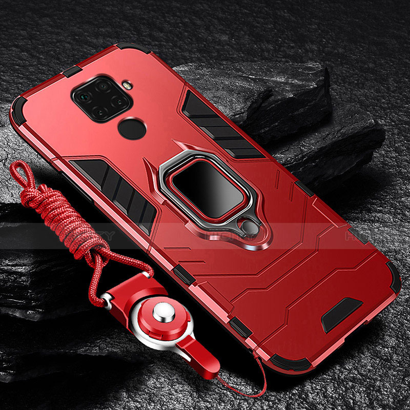 Custodia Silicone e Plastica Opaca Cover con Magnetico Anello Supporto R01 per Xiaomi Redmi 10X 4G Rosso