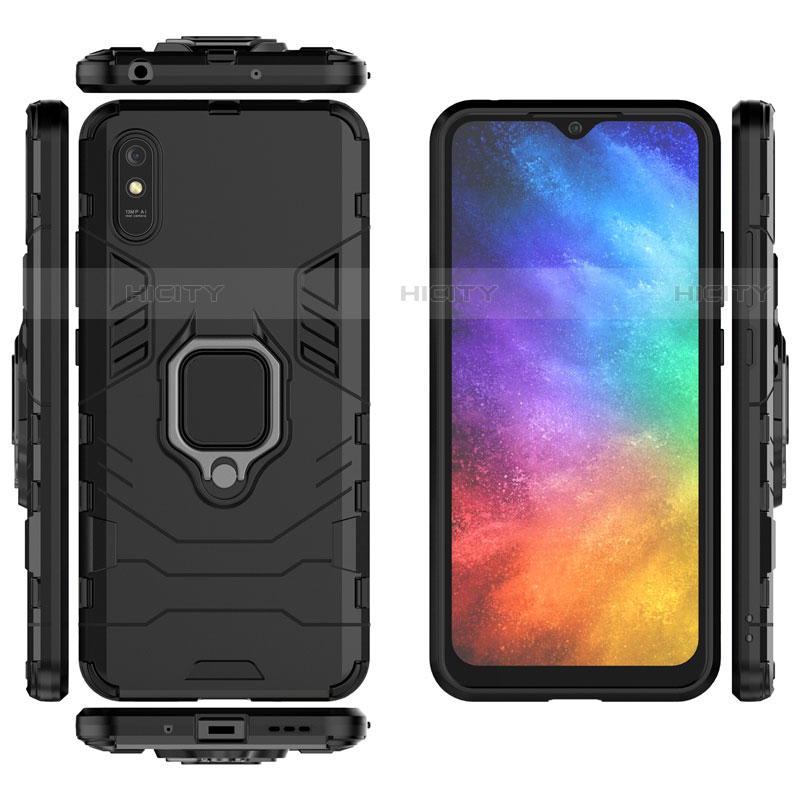 Custodia Silicone e Plastica Opaca Cover con Magnetico Anello Supporto R01 per Xiaomi Redmi 9AT