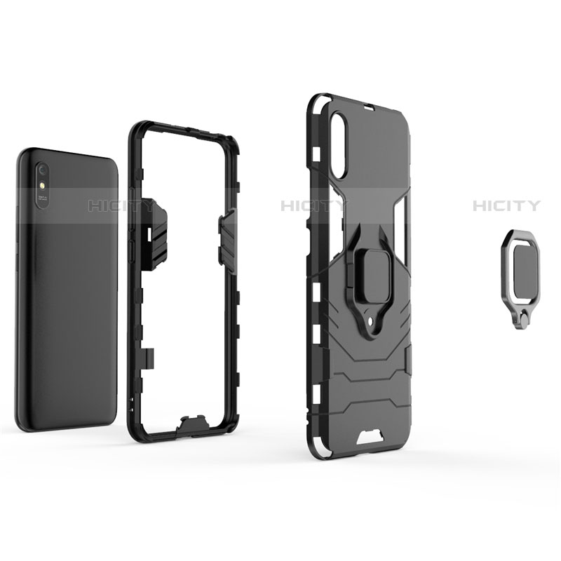 Custodia Silicone e Plastica Opaca Cover con Magnetico Anello Supporto R01 per Xiaomi Redmi 9AT