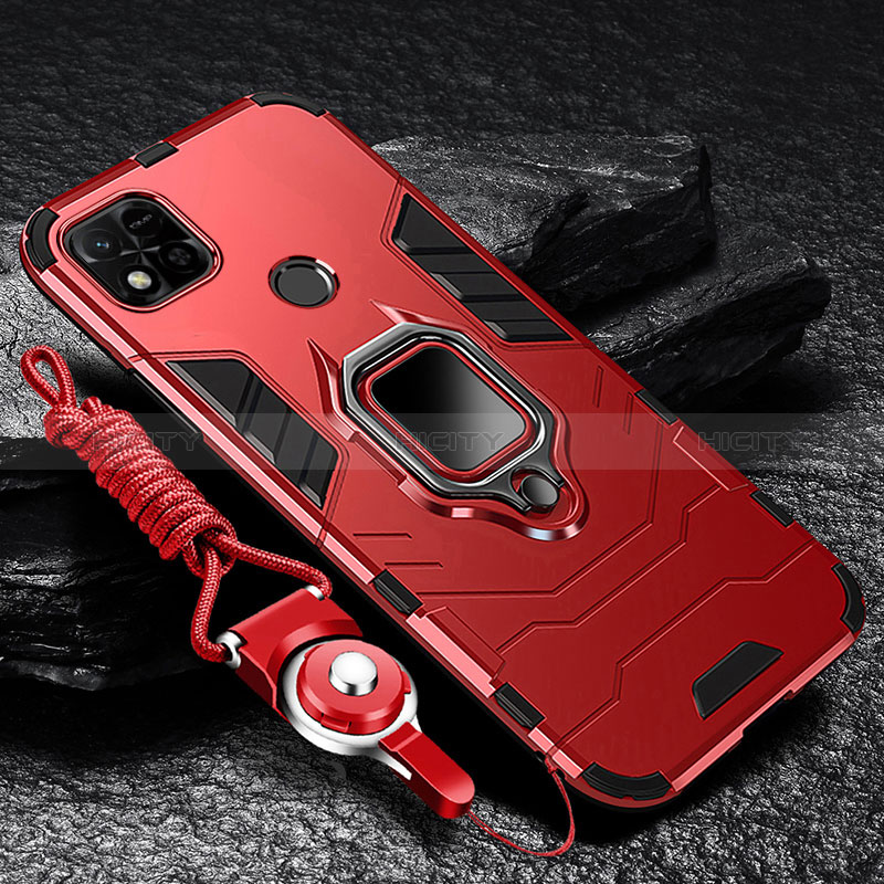 Custodia Silicone e Plastica Opaca Cover con Magnetico Anello Supporto R01 per Xiaomi Redmi 9C Rosso