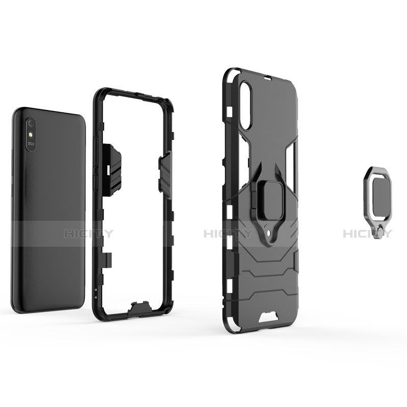 Custodia Silicone e Plastica Opaca Cover con Magnetico Anello Supporto R01 per Xiaomi Redmi 9i