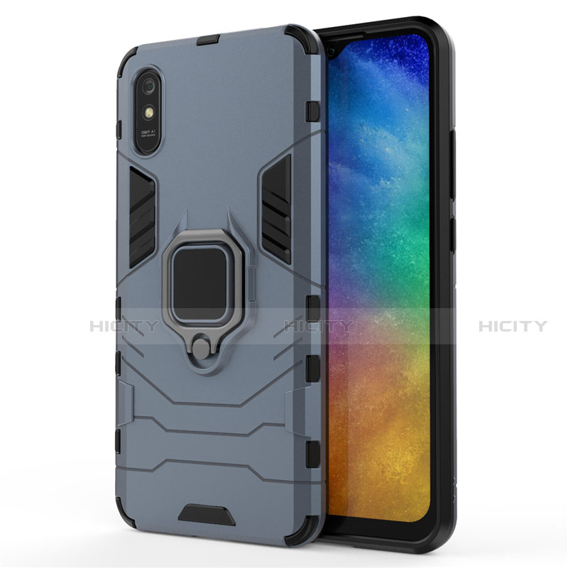 Custodia Silicone e Plastica Opaca Cover con Magnetico Anello Supporto R01 per Xiaomi Redmi 9i Blu