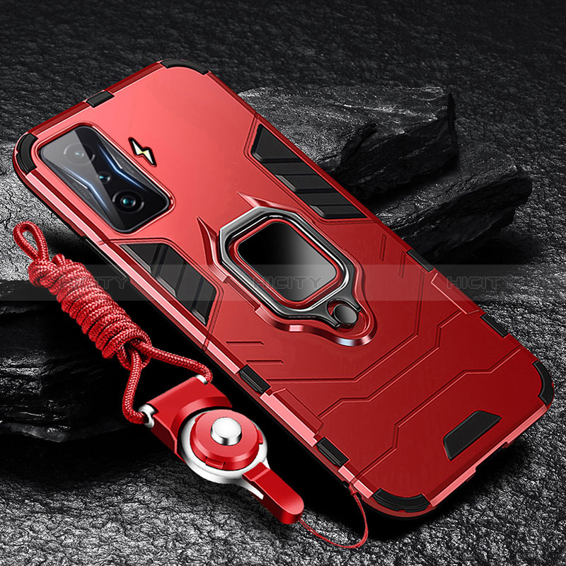 Custodia Silicone e Plastica Opaca Cover con Magnetico Anello Supporto R01 per Xiaomi Redmi K50 Gaming 5G Rosso