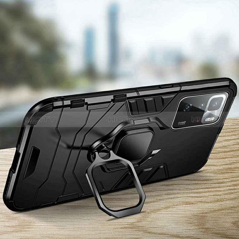 Custodia Silicone e Plastica Opaca Cover con Magnetico Anello Supporto R01 per Xiaomi Redmi Note 10 Pro 5G