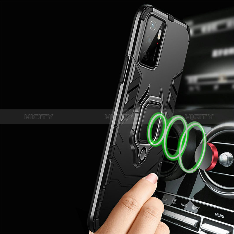 Custodia Silicone e Plastica Opaca Cover con Magnetico Anello Supporto R01 per Xiaomi Redmi Note 10T 5G