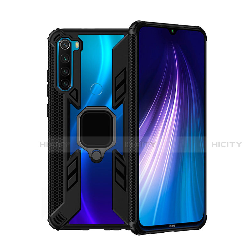 Custodia Silicone e Plastica Opaca Cover con Magnetico Anello Supporto R01 per Xiaomi Redmi Note 8 (2021)