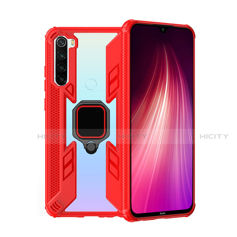 Custodia Silicone e Plastica Opaca Cover con Magnetico Anello Supporto R01 per Xiaomi Redmi Note 8 (2021) Rosso