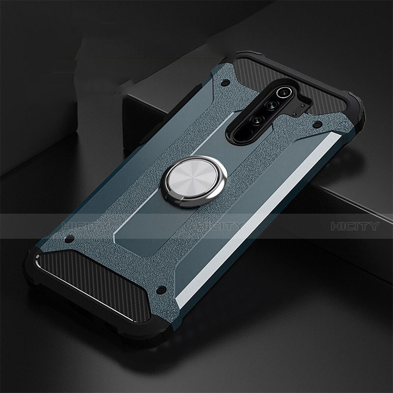 Custodia Silicone e Plastica Opaca Cover con Magnetico Anello Supporto R01 per Xiaomi Redmi Note 8 Pro Blu