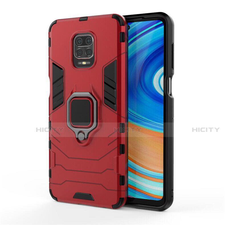 Custodia Silicone e Plastica Opaca Cover con Magnetico Anello Supporto R01 per Xiaomi Redmi Note 9 Pro Max Rosso