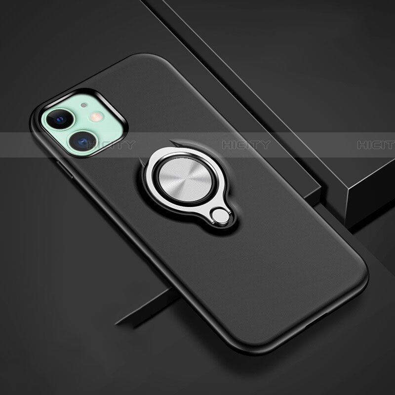 Custodia Silicone e Plastica Opaca Cover con Magnetico Anello Supporto R02 per Apple iPhone 11 Nero