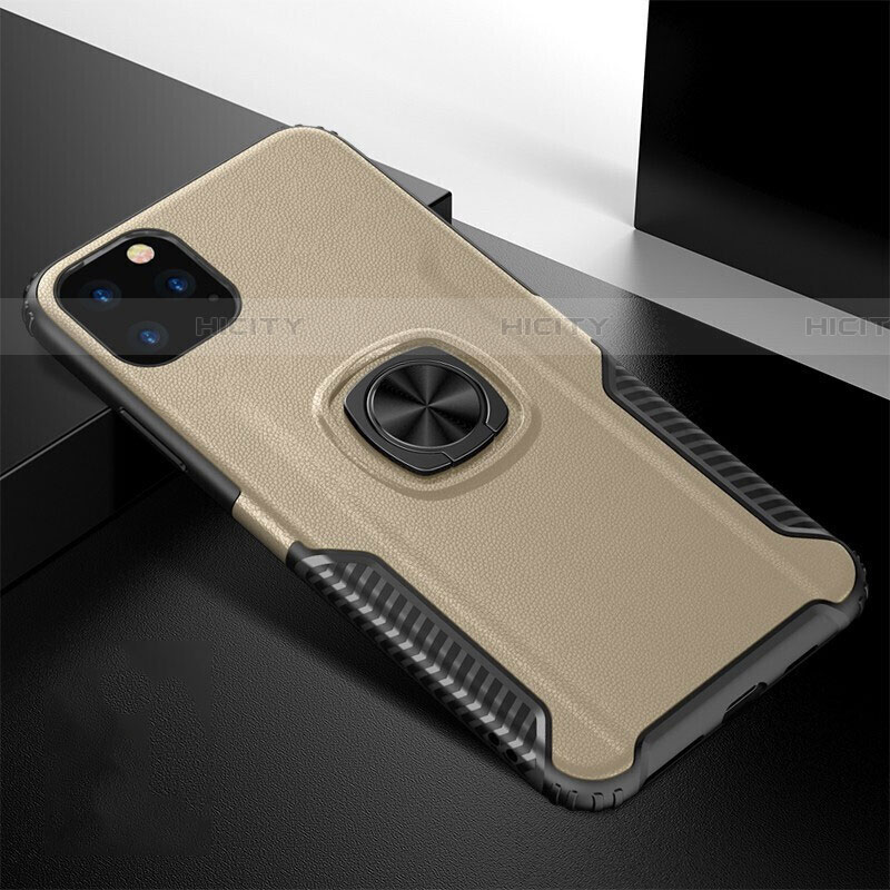 Custodia Silicone e Plastica Opaca Cover con Magnetico Anello Supporto R02 per Apple iPhone 11 Pro Max Oro