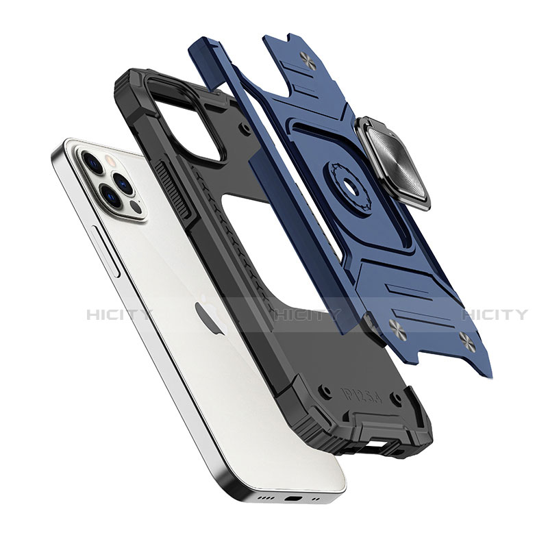 Custodia Silicone e Plastica Opaca Cover con Magnetico Anello Supporto R02 per Apple iPhone 12 Pro