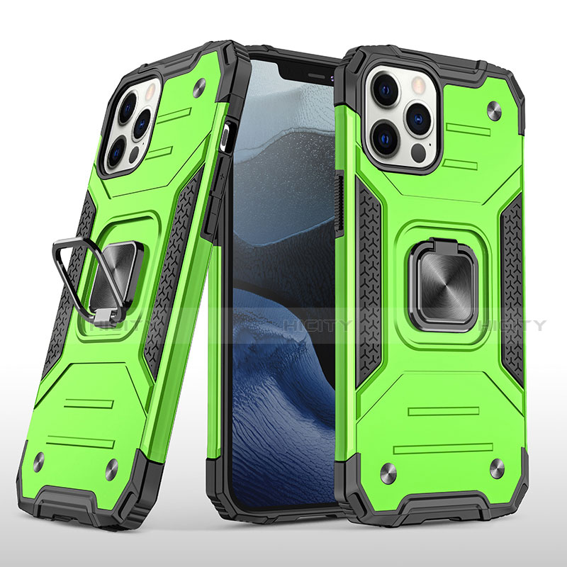 Custodia Silicone e Plastica Opaca Cover con Magnetico Anello Supporto R02 per Apple iPhone 12 Pro Max Verde Pastello