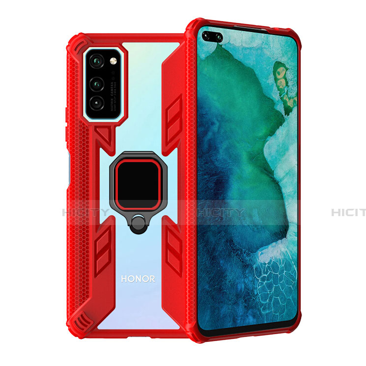 Custodia Silicone e Plastica Opaca Cover con Magnetico Anello Supporto R02 per Huawei Honor View 30 Pro 5G Rosso