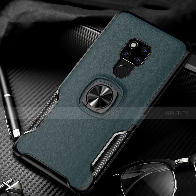 Custodia Silicone e Plastica Opaca Cover con Magnetico Anello Supporto R02 per Huawei Mate 20 X 5G Verde