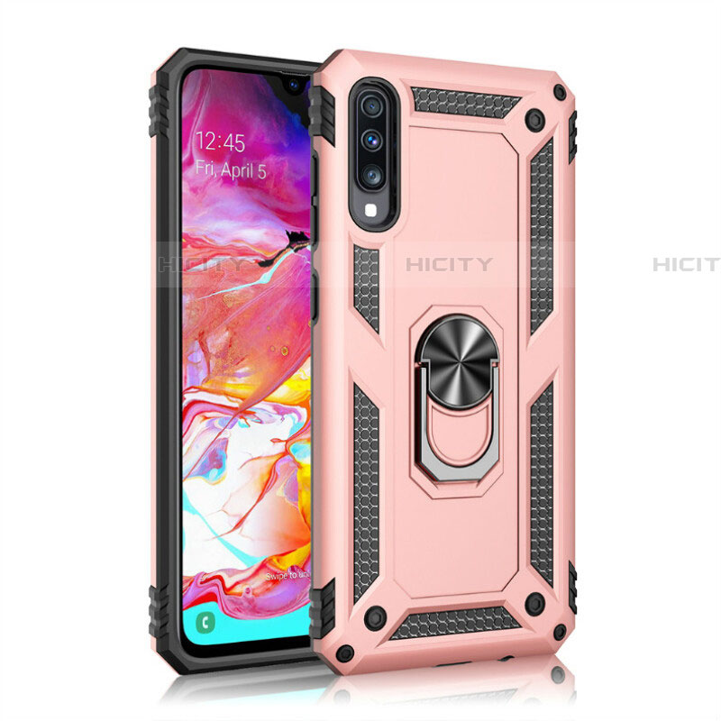 Custodia Silicone e Plastica Opaca Cover con Magnetico Anello Supporto R02 per Samsung Galaxy A70S