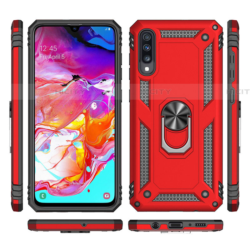 Custodia Silicone e Plastica Opaca Cover con Magnetico Anello Supporto R02 per Samsung Galaxy A70S