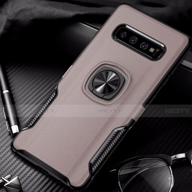 Custodia Silicone e Plastica Opaca Cover con Magnetico Anello Supporto R02 per Samsung Galaxy S10 Oro Rosa