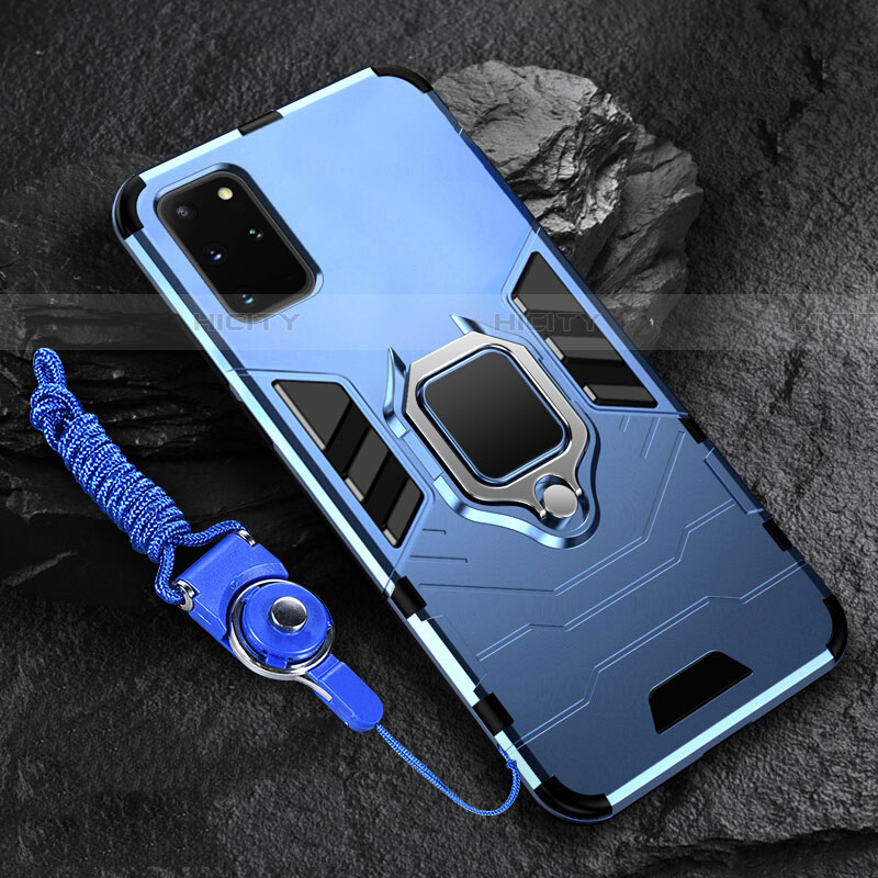 Custodia Silicone e Plastica Opaca Cover con Magnetico Anello Supporto R02 per Samsung Galaxy S20 Plus 5G Blu