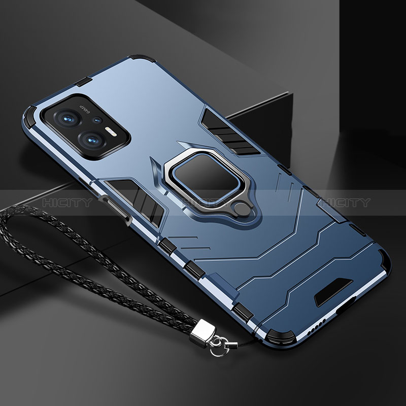 Custodia Silicone e Plastica Opaca Cover con Magnetico Anello Supporto R02 per Xiaomi Mi 13 5G Blu
