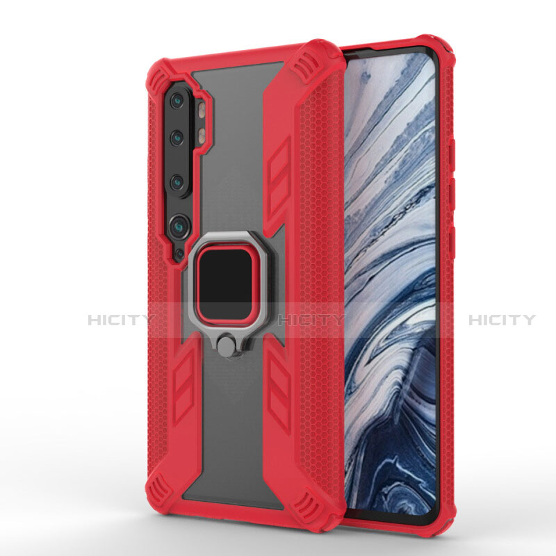 Custodia Silicone e Plastica Opaca Cover con Magnetico Anello Supporto R02 per Xiaomi Mi Note 10 Rosso