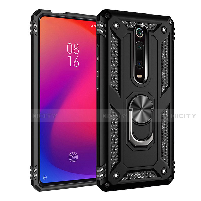 Custodia Silicone e Plastica Opaca Cover con Magnetico Anello Supporto R02 per Xiaomi Redmi K20 Nero