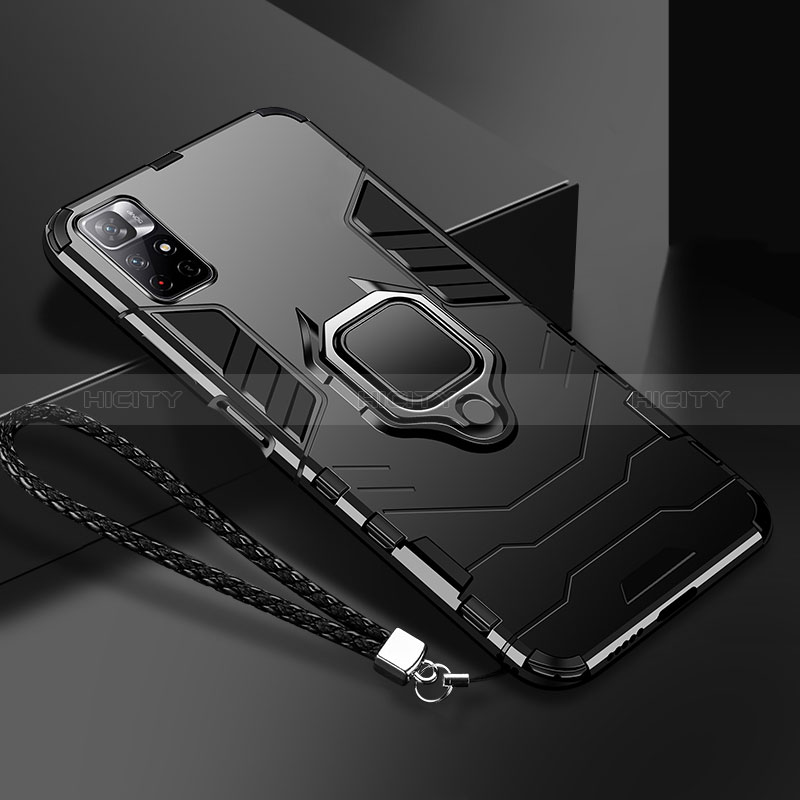 Custodia Silicone e Plastica Opaca Cover con Magnetico Anello Supporto R02 per Xiaomi Redmi Note 11 5G