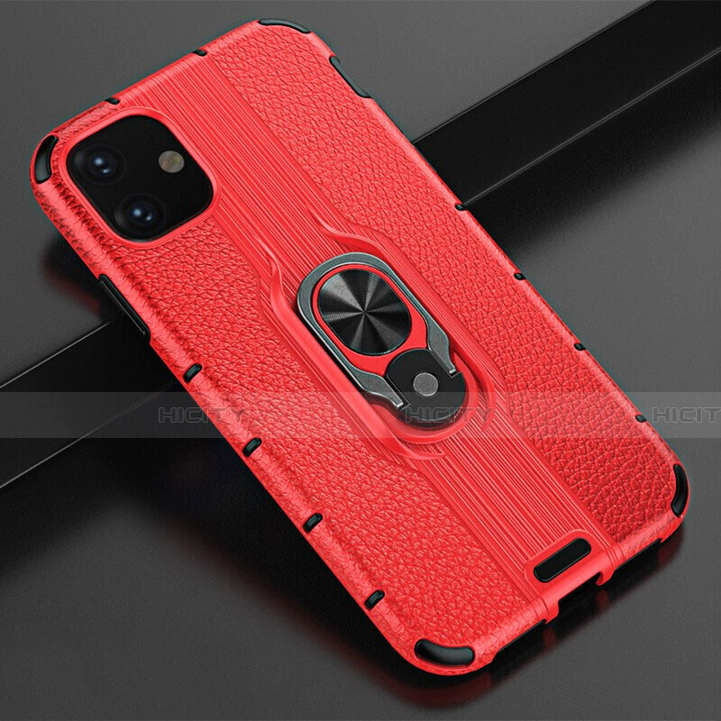 Custodia Silicone e Plastica Opaca Cover con Magnetico Anello Supporto R03 per Apple iPhone 11 Rosso