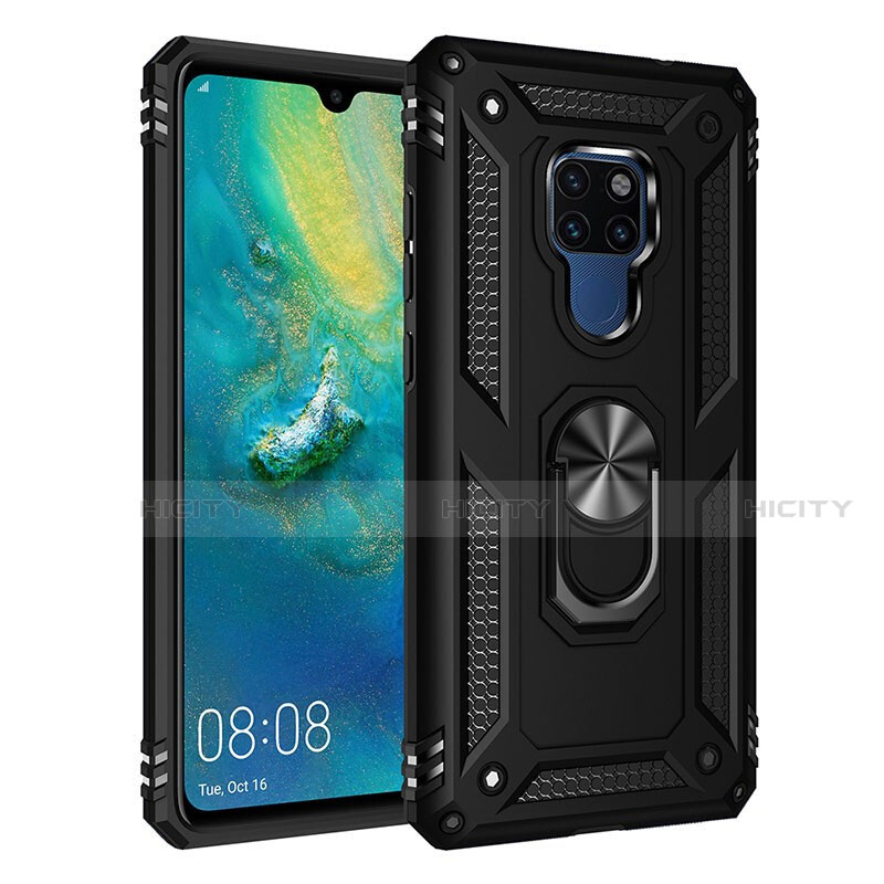 Custodia Silicone e Plastica Opaca Cover con Magnetico Anello Supporto R03 per Huawei Mate 20 Nero