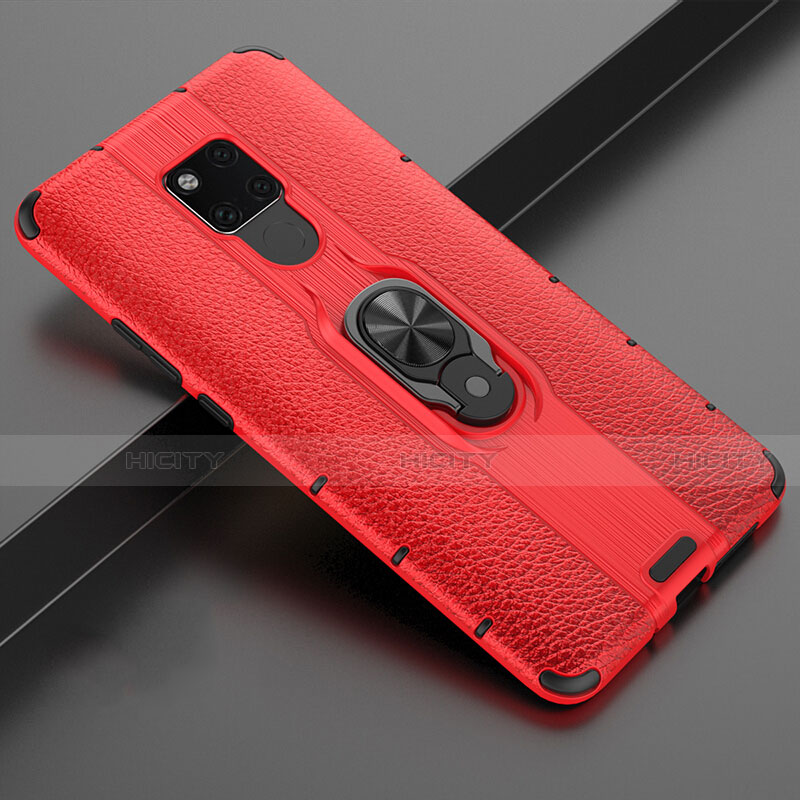 Custodia Silicone e Plastica Opaca Cover con Magnetico Anello Supporto R03 per Huawei Mate 20 X 5G Rosso