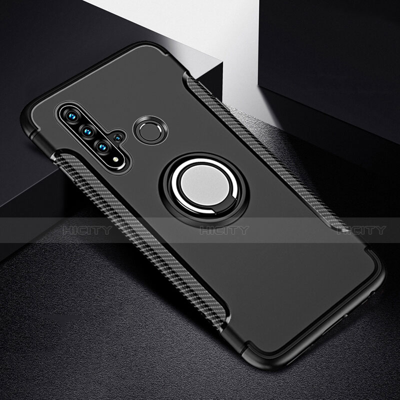 Custodia Silicone e Plastica Opaca Cover con Magnetico Anello Supporto R03 per Huawei P20 Lite (2019) Nero