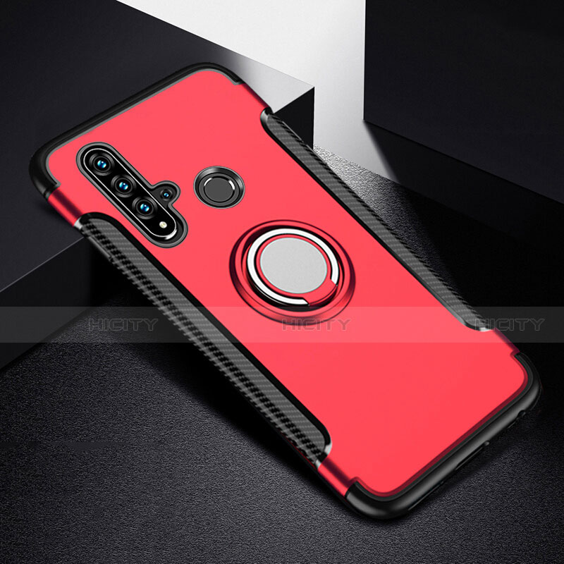 Custodia Silicone e Plastica Opaca Cover con Magnetico Anello Supporto R03 per Huawei P20 Lite (2019) Rosso