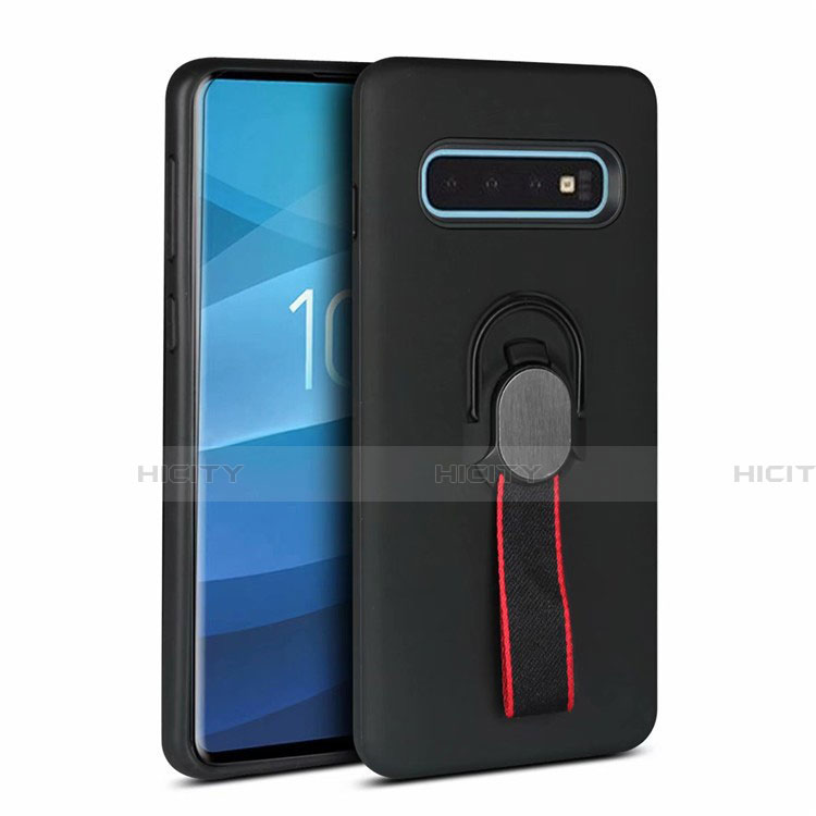 Custodia Silicone e Plastica Opaca Cover con Magnetico Anello Supporto R03 per Samsung Galaxy S10 5G Nero