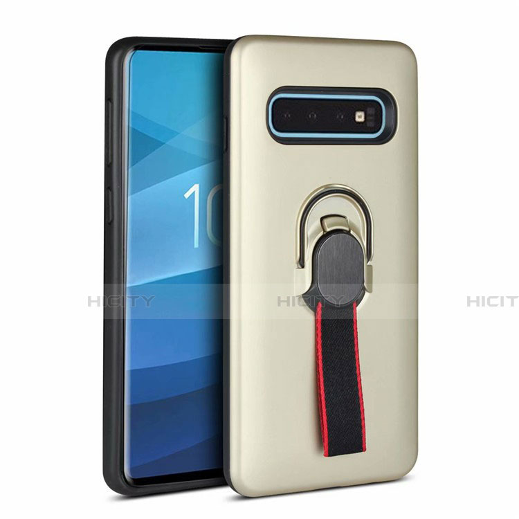 Custodia Silicone e Plastica Opaca Cover con Magnetico Anello Supporto R03 per Samsung Galaxy S10 5G Oro