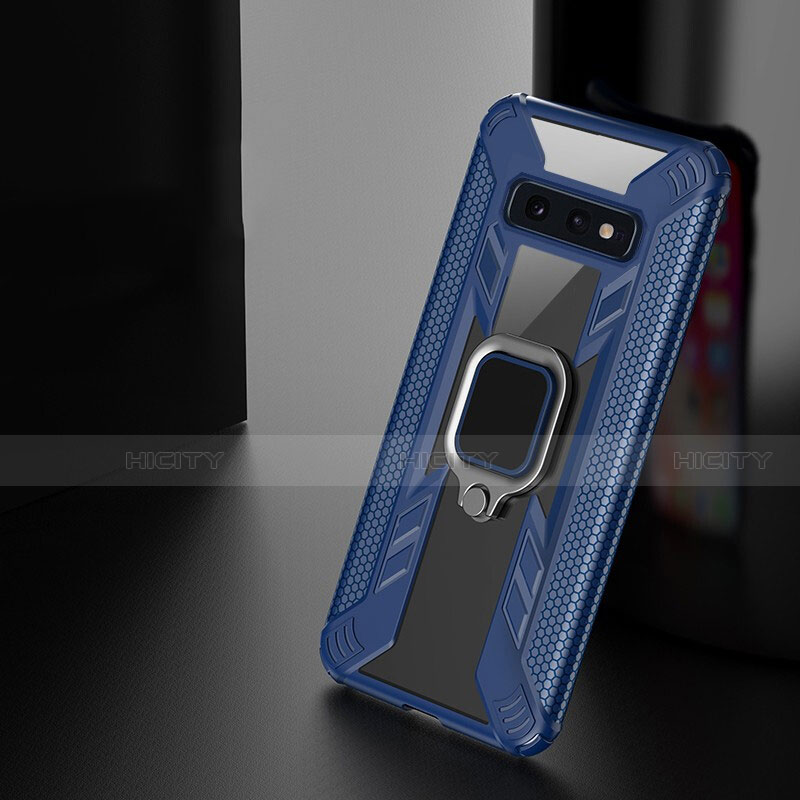 Custodia Silicone e Plastica Opaca Cover con Magnetico Anello Supporto R03 per Samsung Galaxy S10e Blu