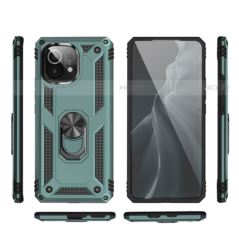 Custodia Silicone e Plastica Opaca Cover con Magnetico Anello Supporto R03 per Xiaomi Mi 11 5G Verde